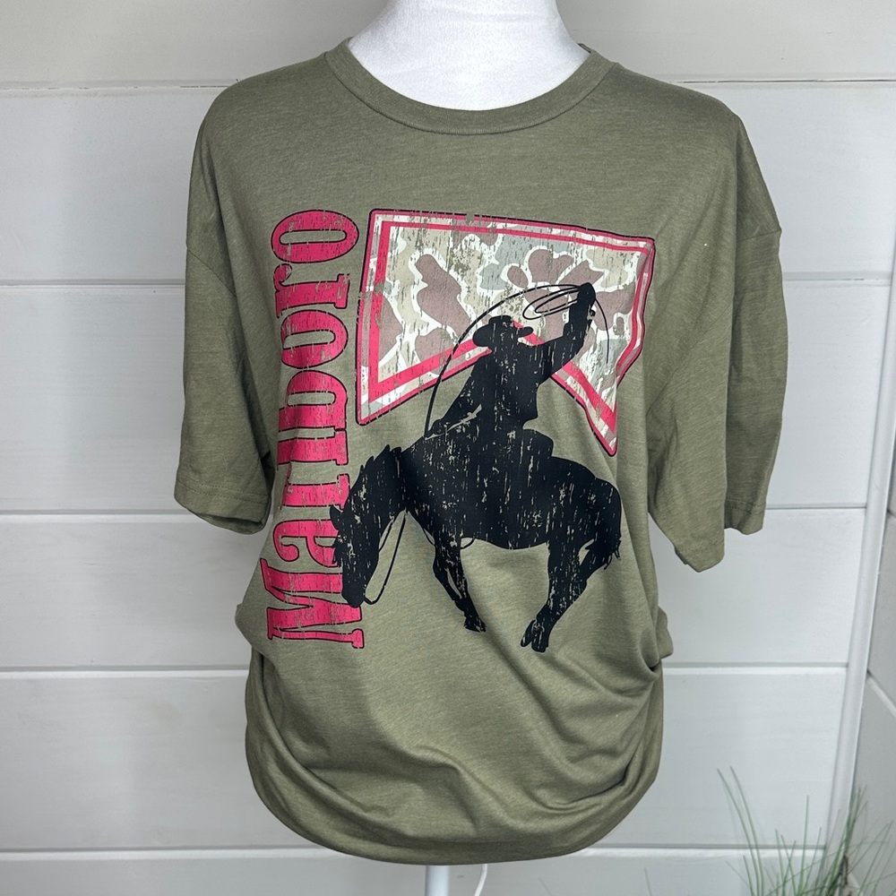 Green Graphic T-Shirt with Cowboy Print Marlboro Man